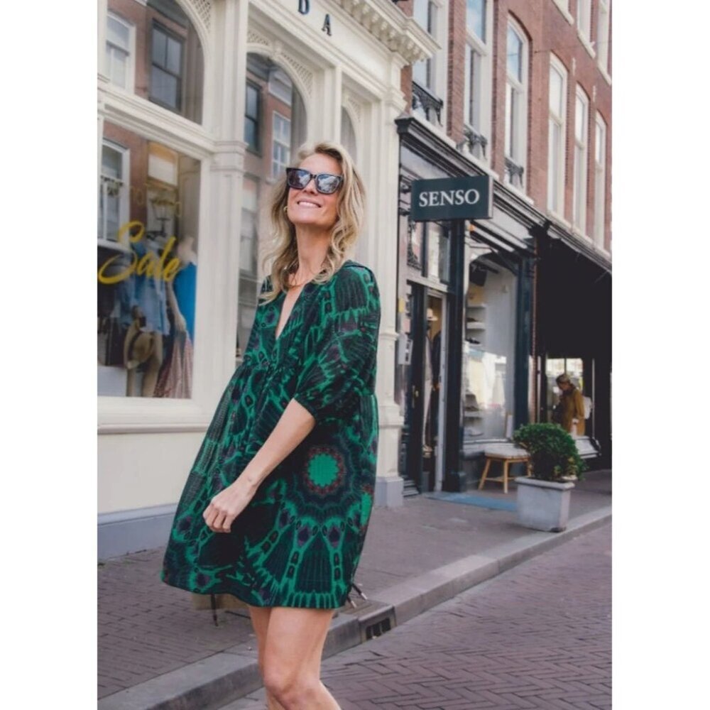 Ba&sh Cleo V Neck Mini Dress Womens Size 1 US S Boho Eclectic Party Art to Wear